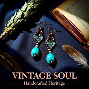 Aqua Howlite + Copper Patina Painted Earrings - Big Bold Gorgeous!